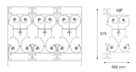 Geländer, kunstvoll gestaltetes Gusseisen-Geländer